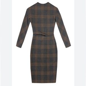 ZARA Classic Plaid Sheath Dress in Brown and Gray